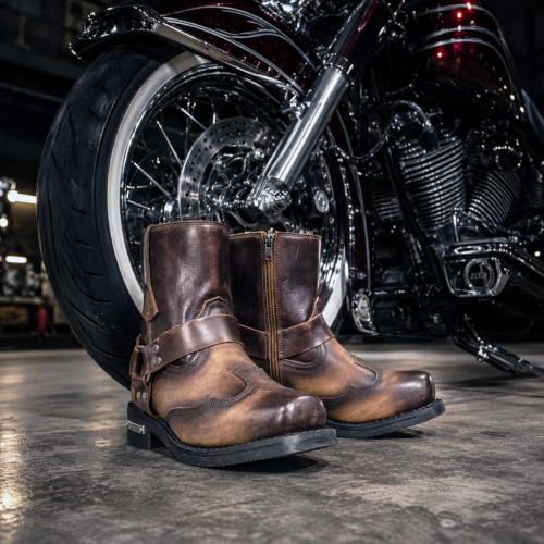 Image of Milwaukee Leather Men's Distressed Gray Leather 11-inch Classic Harness Square Toe Motorcycle Boots MBM9006 | Premium Material, Square Toe, Rider Ready, Durable Everyday Wear