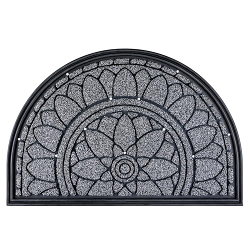 APleasant Half Moon Door Mat for Front Door, Indoor Outdoor Heavy Duty Entry Rug, Non-Slip Rubber Backed, Washable Dirt Trapper Mat with Drainage, 60x90cm Large (Grey)