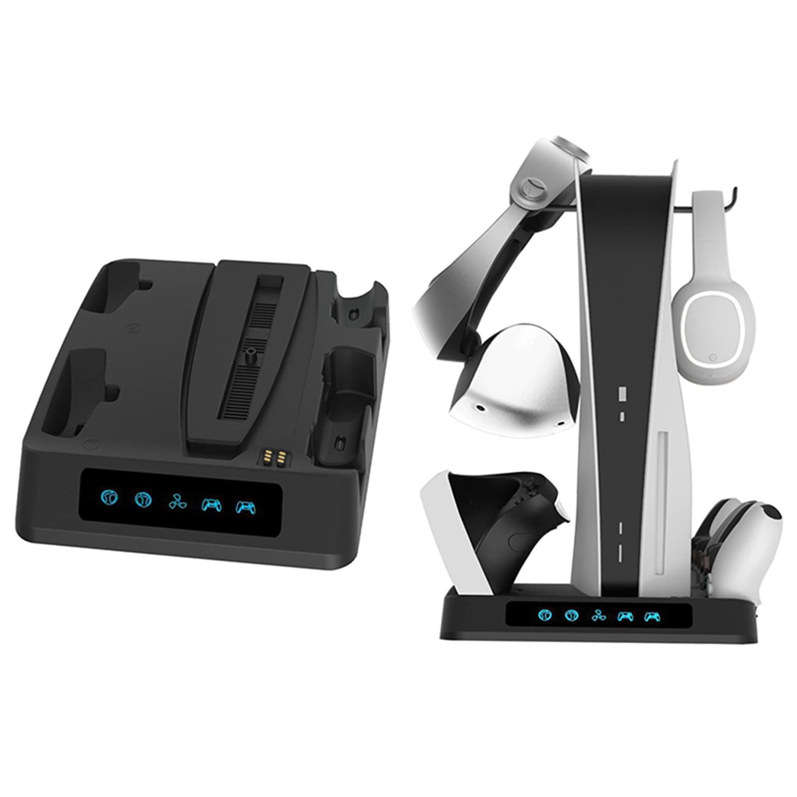 Stojak na ładowarkę z wentylatorem chłodzącym, stacja dokująca 4 kontrolery do PS VR2/PS5, podstawa chłodząca do konsoli PS5 UHD / edycja cyfrowa