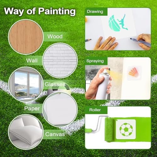 50 Stück Ball Schablonen zum Malen 3inch Malschablonen Schablonen Wandgestaltung Ball Malerei Schablone Wiederverwendbare Kunststoff Schablonen Schablonenschablone zum Thema Sport für DIY Zeichnen