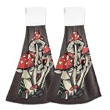 Sletend Hanging Kitchen Towel with Loop Red Mushroom Hand Towel 2 Pcs Soft Microfiber Coral Velvet T
