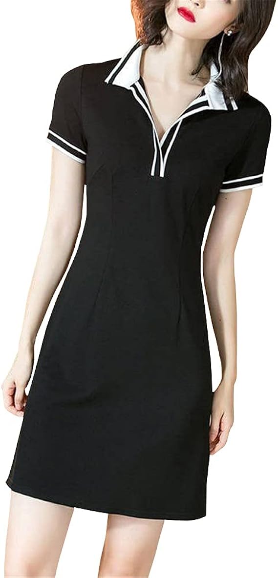Amazon Co Jp Zhangsong ワンピース ゴルフ レディース ポロシャツ ゴルフウェア 半袖 ゴルフドレス 女性用ワンピース スポーツウェア 夏 ファッション カジュアル 配色切替 通勤 吸汗 通気 快適 服 ファッション小物