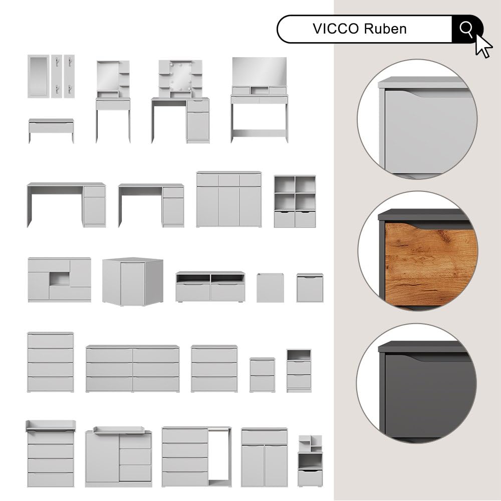 Vicco Credenza Ruben, Rovere dorato, 48 x 77.6 cm con cassetti, per riporre abiti e oggetti di uso quotidiano