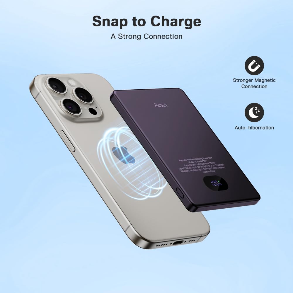 Amazon.com: Acsin Magnetic Portable Charger Ultra Slim 5000mAh for