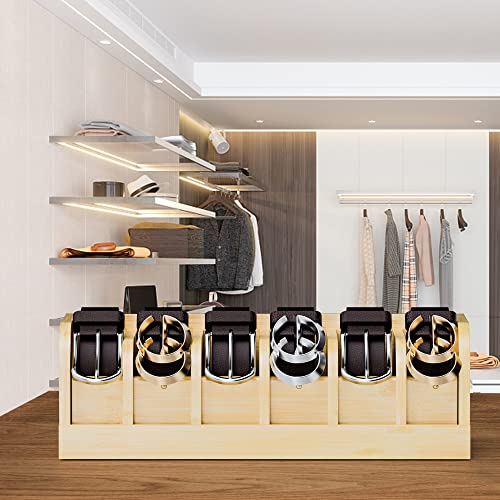Minboo Bamboo Belt Organizer Box ,6 Grids Belt Rack, Belt Organizer For Closet And Drawer, Belt Storage Organizer And Displayer, Belt Organizer For Men Women (Natural Bamboo) #TOP4
