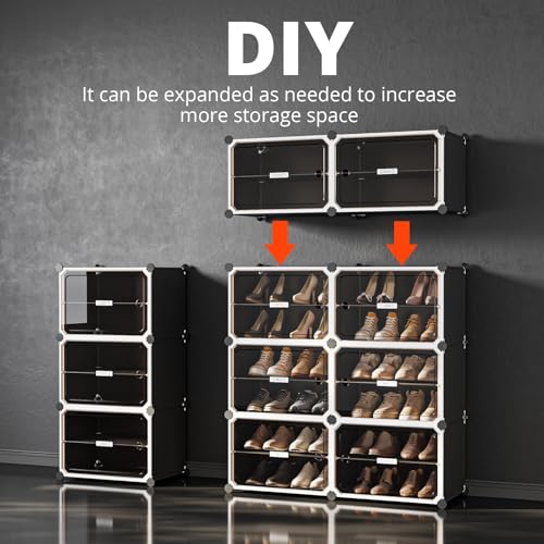 Image of MAGINELS 6-Tier Shoe Rack,Expandable Plastic Shoe Cabinet. Shoe Storage with Door,Entryway, Closets, Hallway, and Bedroom.Accommodates Up to 24 Pairs of Shoes.Grey (3 by 10-(60 Pairs))