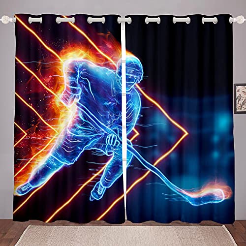 Ice Hockey Curtains for Kids Girls Boys Hockey Player Window Drapes Decorative Sports Games Event Window Curtains for Bedroom Living Room Winter Sports Hobby Window Treatments, 42x84 Inches,2 Panels