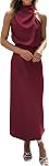 BTFBM Women Sleeveless Cocktail Dresses Summer Mock Neck Keyhole Elastic High Waist 2026 Party Maxi Wedding Guest Dress