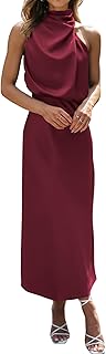 Women Sleeveless Cocktail Dresses Fall Mock Neck Keyhole Elastic High Waist Evening Party Maxi Wedding Guest Dress