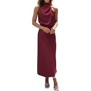BTFBM Cocktail Dresses for Women Summer Satin Silk Sleeveless Mock Neck Maxi Wedding Guest Dress Fall Outfits 2026