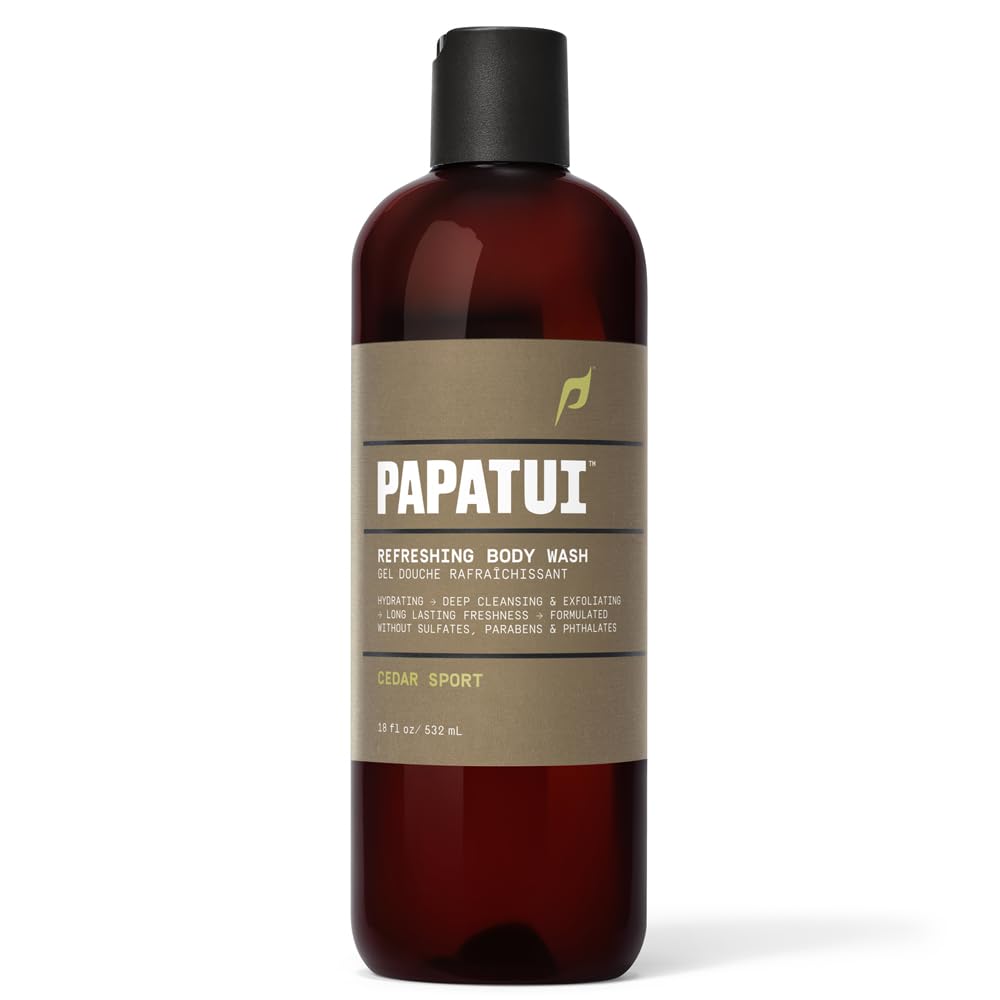 PAPATUI by Dwayne Johnson Refreshing Exfoliating Body Wash for Men | Hydrating & Made with Coconut Oil | Cedar Sport | 18 oz (Pack of 3)