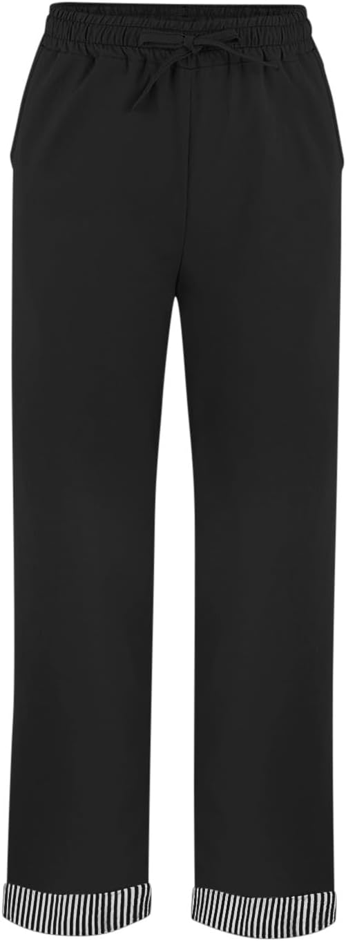 Linen Pants for Women Casual Summer Straight Leg Pant High Waisted Drawstring Pant with Pockets Comfy Lounge Trousers
