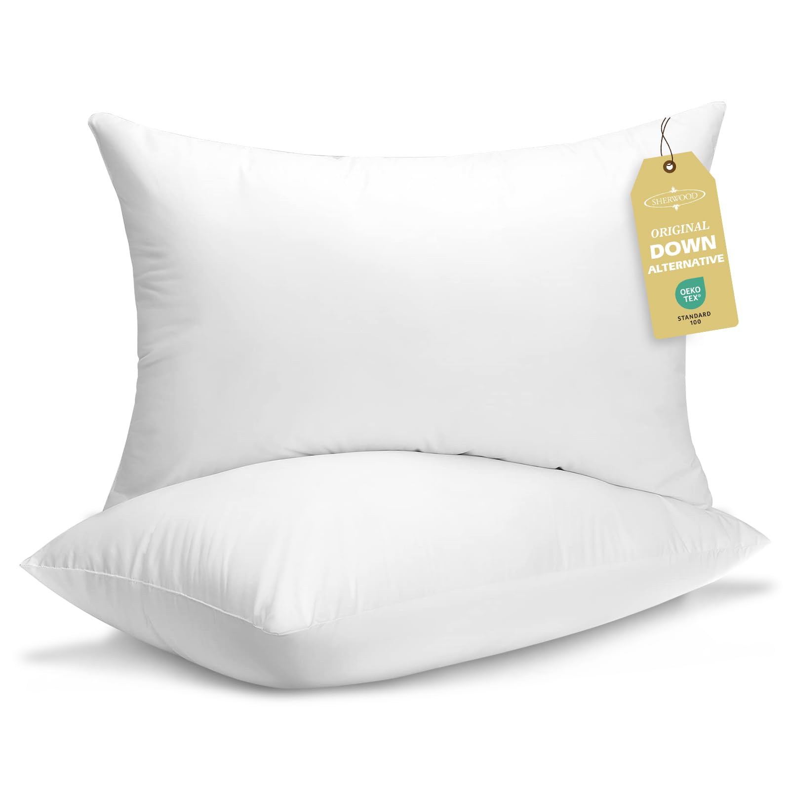 Sherwood Hotel Collection Bed Pillows for Sleeping 2 Pack Queen Size, Soft Microfiber Cover and 3D Super Soft Down Alternative Filled White Pillows (Queen)