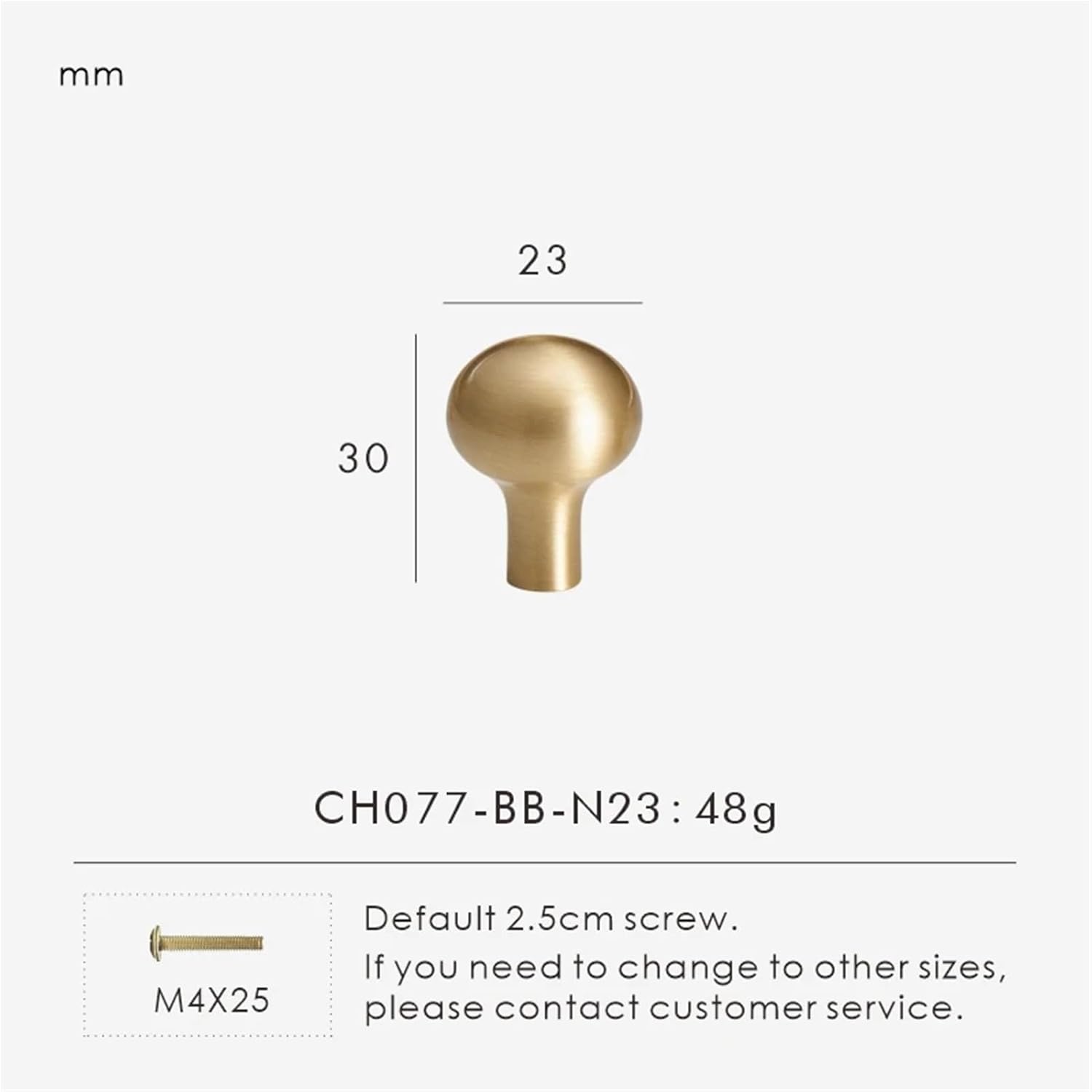 Solid Brass Smooth Round Cabinet Knobs Drawer Handles Wardrobe Door Pull 1Pcs(CH077-BB-N23)