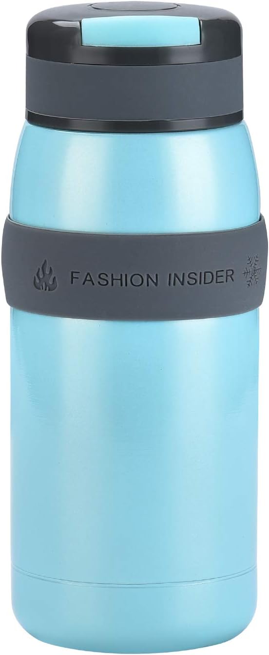TENTA Kitchen Leak proof Vacuum Insulated Stainless Steel Water Bottle Tiny Potable Travel Coffee Mug Insulated Tumbler Cup With Silicone Sleeve For Children,Blue,320ML - 18/8(304) Stainless Steel
