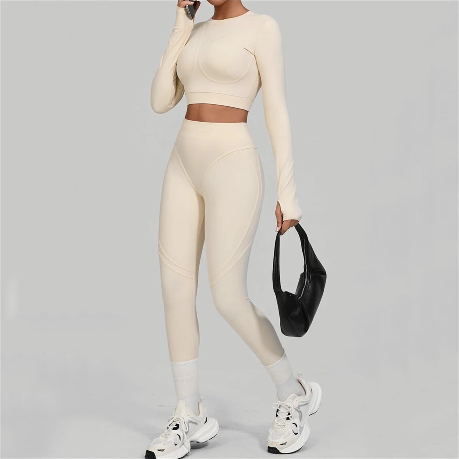Completo Palestra Donna Set da yoga senza cuciture Sport Fitness sollevamento fianchi vita alta skinny tuta a maniche lunghe corsa allenamento palestra leggings