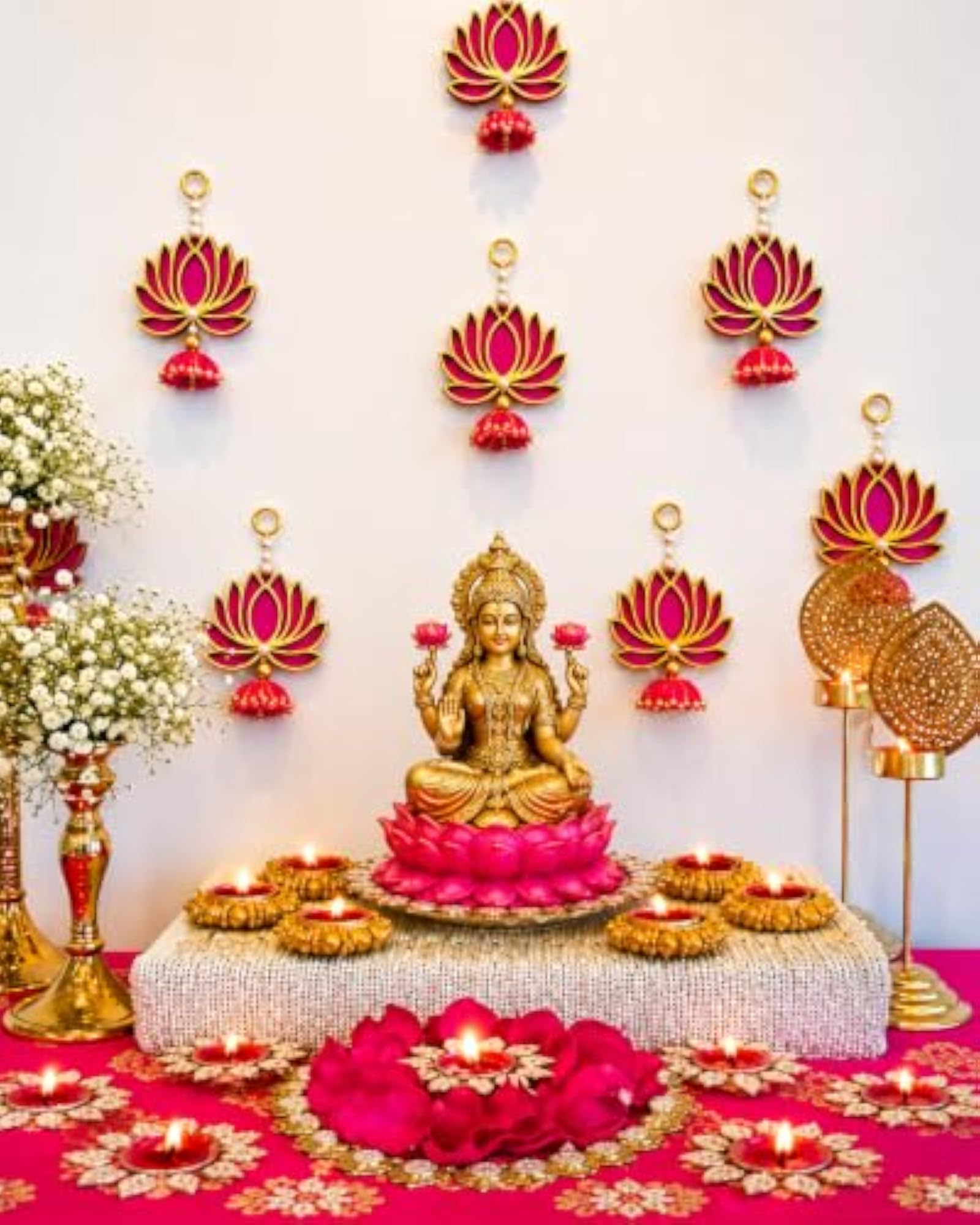 Handmade Engineered Wood Wall Decor Lotus with Jhumki
