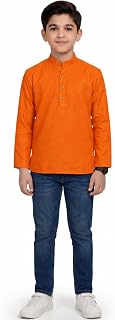Cottonlink Boys Cotton Short Kurta Full Sleeves | Ethnic Festive & Casual Wear for Kids | Mandarin Collar Regular Fit | Av... Price In India