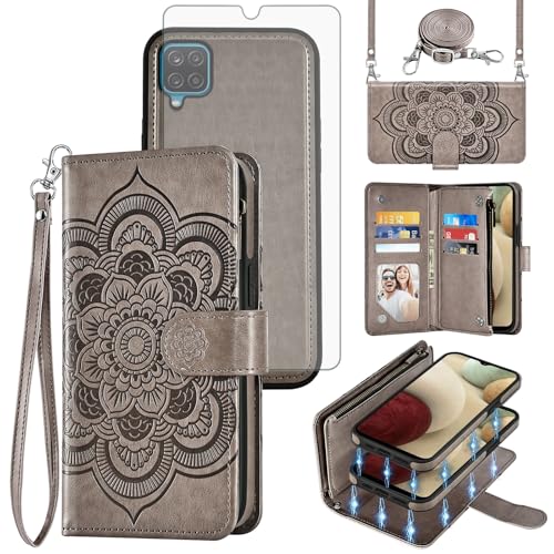 Protection Samsung Galaxy M12 étui fermeture éclair et pochette amovible avec porte-cartes floral