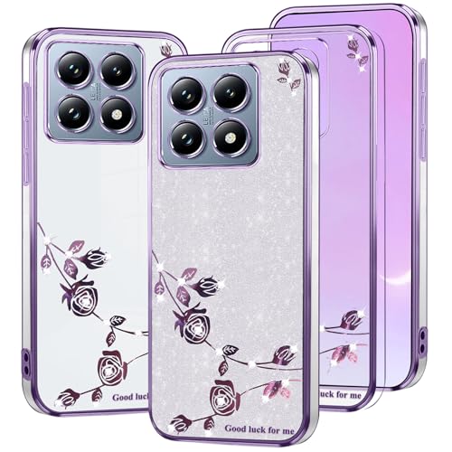 Coque Xiaomi 14T Pro motif floral rose à paillettes le cadeau idéal pour femmes