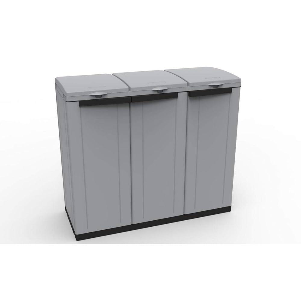 Pattumiera Differenziata Akitris 3 Vani - 80-110L, Plastica Resistente, Made In Italy