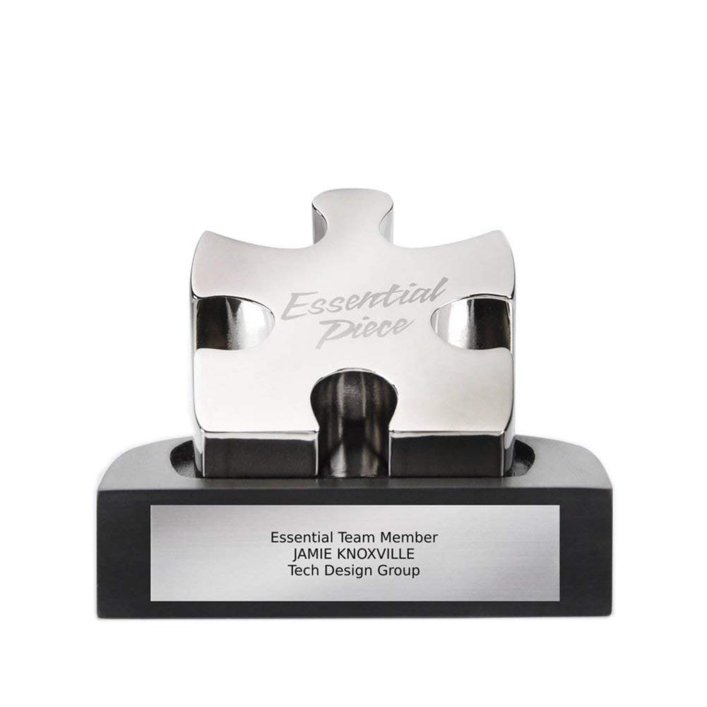 Baudville Engraved Paperweight - Silver - Puzzle - Award for Employees - Personalized Engraving