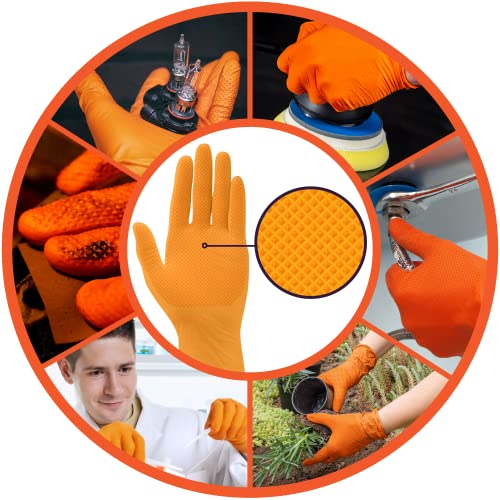 Inspire Heavy Duty Orange Nitrile Disposable Gloves | Ultra 8 Mil Gloves Diamond Textured For Secure Grip | Food Safe, Industrial Gloves Disposable Latex Free Mechanic Gloves | Nitrile Gloves #TOP3
