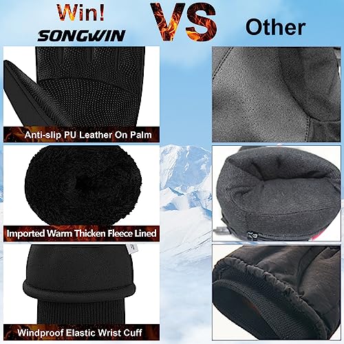 Foto von Songwin wasserdichte Winterhandschuhe, Importierte Thinsulate Warme Touchscreen Handschuhe für Herren und Damen, Fahrradhandschuhe für Reiten Laufen Skifahren Wandern Radfahren