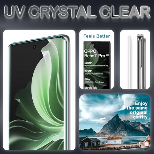 Image of ArmourPro Military Grade UV Tempered Glass Screen Protector Compatible for Oppo Reno 11 Pro 5G and Oppo Reno 11 with Edge to Edge Coverage, Cable Protector and Easy Installation kit (6.7 Inch)