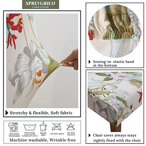 Image of SPRINGRICO Chair Covers for Dining Room Set of 4, Stretch Dining Chair Cover, Washable Spandex Kitchen Parsons Chair Slipcovers, Green Chair Covers for Home or Party (4pack,Green Garden)