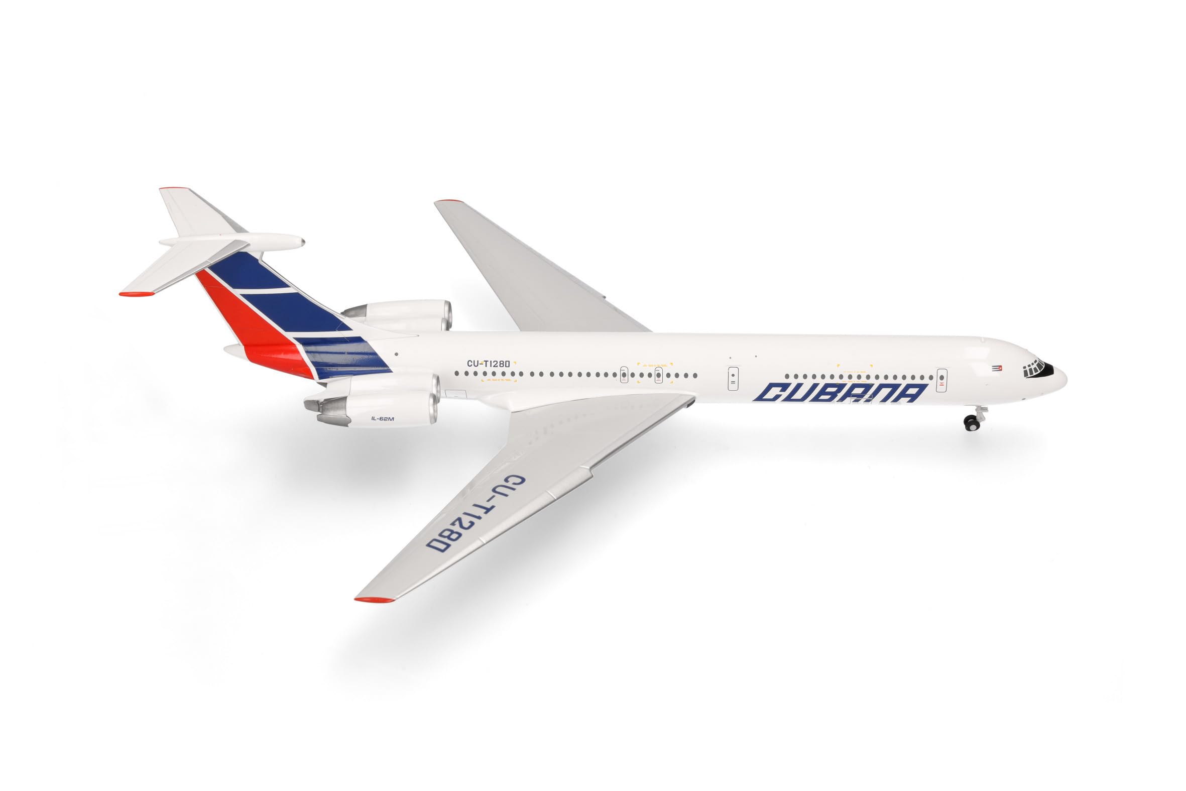Herpa Model Airplane Cubana de Aviación Ilyushin IL-62M, miniature scale 1:200, collectible, airplane model without stand, metal