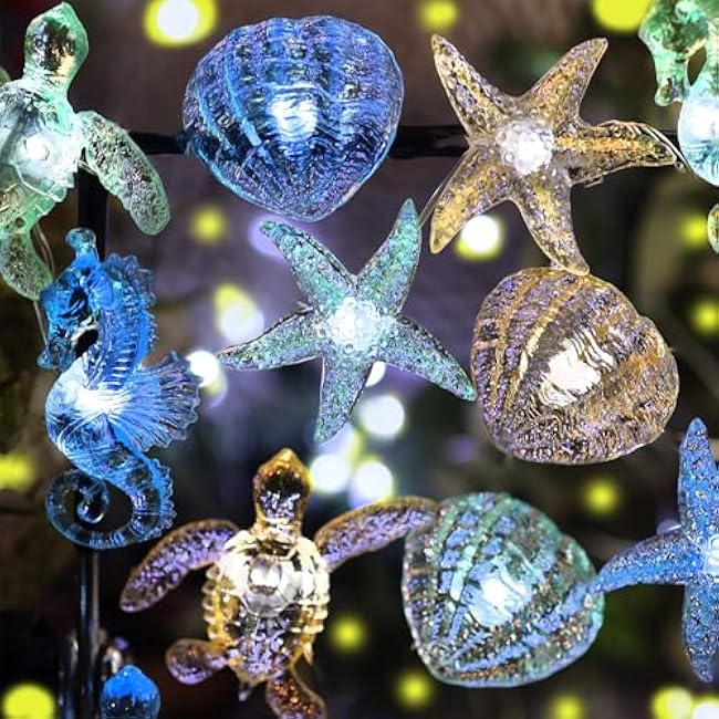 Bartlett Ocean Solar Lights Outdoor- 14ft 40LED Sea Life D¨¦cor Turtle Seahorse Shell Starfish-Waterproof Solar Fairy Lights for Outside Christmas Balcony Garden Yard Patio Fence Decoration