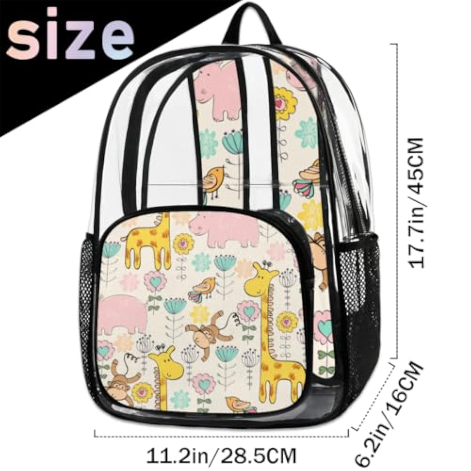 Cartoon Clear Backpack with Laptop Compartment, Heavy Duty