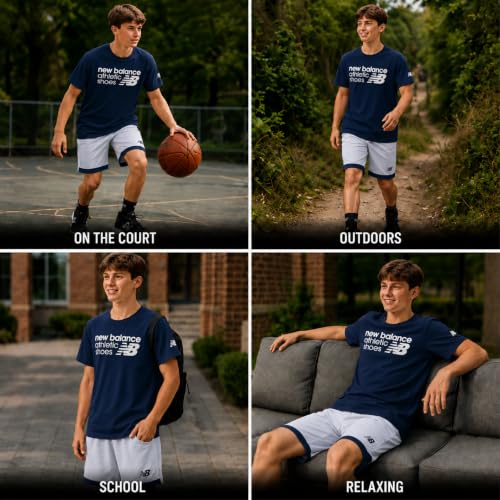 Image of New Balance Boys Short Sets - 2 Piece Active Performance Athletic Shirt and Kids Basketball Gym Shorts for Boys (8-12)