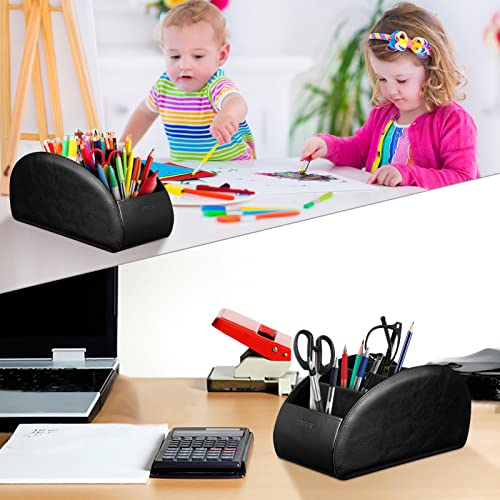 Image of SITHON Remote Control Holder with 5 Compartments - [Upgrade Version] PU Leather Remote Caddy Desktop Organizer Store TV, DVD, Blu-Ray, Media Player, Smart Phones, Heater Controllers (Black)