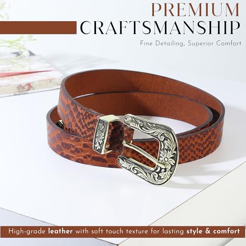 Image of 25mm Genuine Leather Waist Belt for Women - Fancy Vintage Buckle Belt For Jeans | Stylish Adjustable Party Belt For Ladies /Girls /Women | Waist Size 28-44 Inches