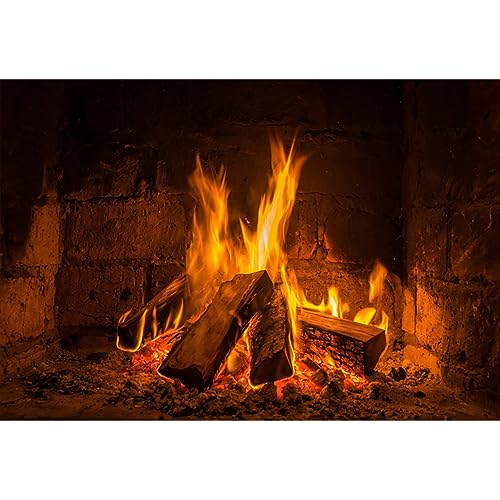 YongFoto 1,5x1m Vinyle Toile de Fond Feu Chaud Bois de Chauffage brûlant Cheminée Vintage Fond de Studio Photo Décors de fête photobooth Photographie Fond...