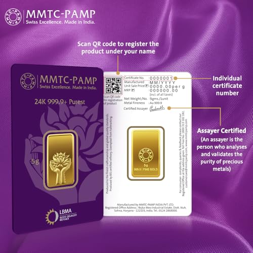 MMTC-PAMP Lotus Gold bar 999.9+ Purity 5 Gram 24k Gold - Image 5