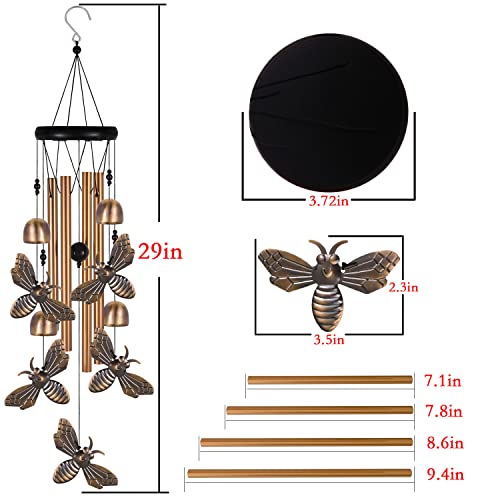Bronze Bee Wind Chime, Gifts For Mom, Home, Garden, Balconies, Rooms, Patio, Indoor, Outdoor Bee Decoration, Bee Chimes, With 4 Aluminum Tubes 5 Bees Wind Chimes, Bee Wind Catcher, Bee Wind Bell Decor #TOP3