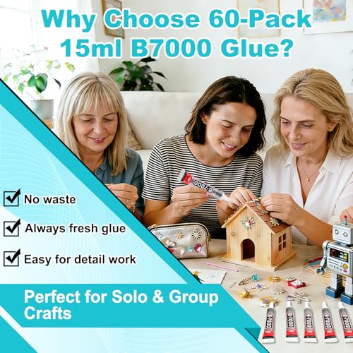 Image of 60 Tube B-7000 Glue 15Ml /0.5 fl oz- Strong Transparent Rhinestone Glue with Precision Tip, Waterproof, Flexible, Bulk B7000 Glues Paste Adhesive for DIY Craft Jewelry Making Shoes Phone Repair