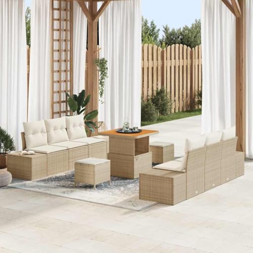INLIFE Ensemble de canapé de Jardin 9 pcs Beige Poly rotin-3362736