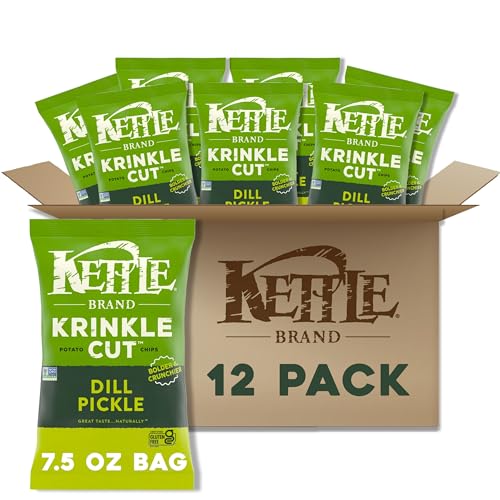 Image of Kettle Brand Potato Chips, Krinkle Cut, Dill Pickle Kettle Chips, 7.5 Oz (Pack of 12)