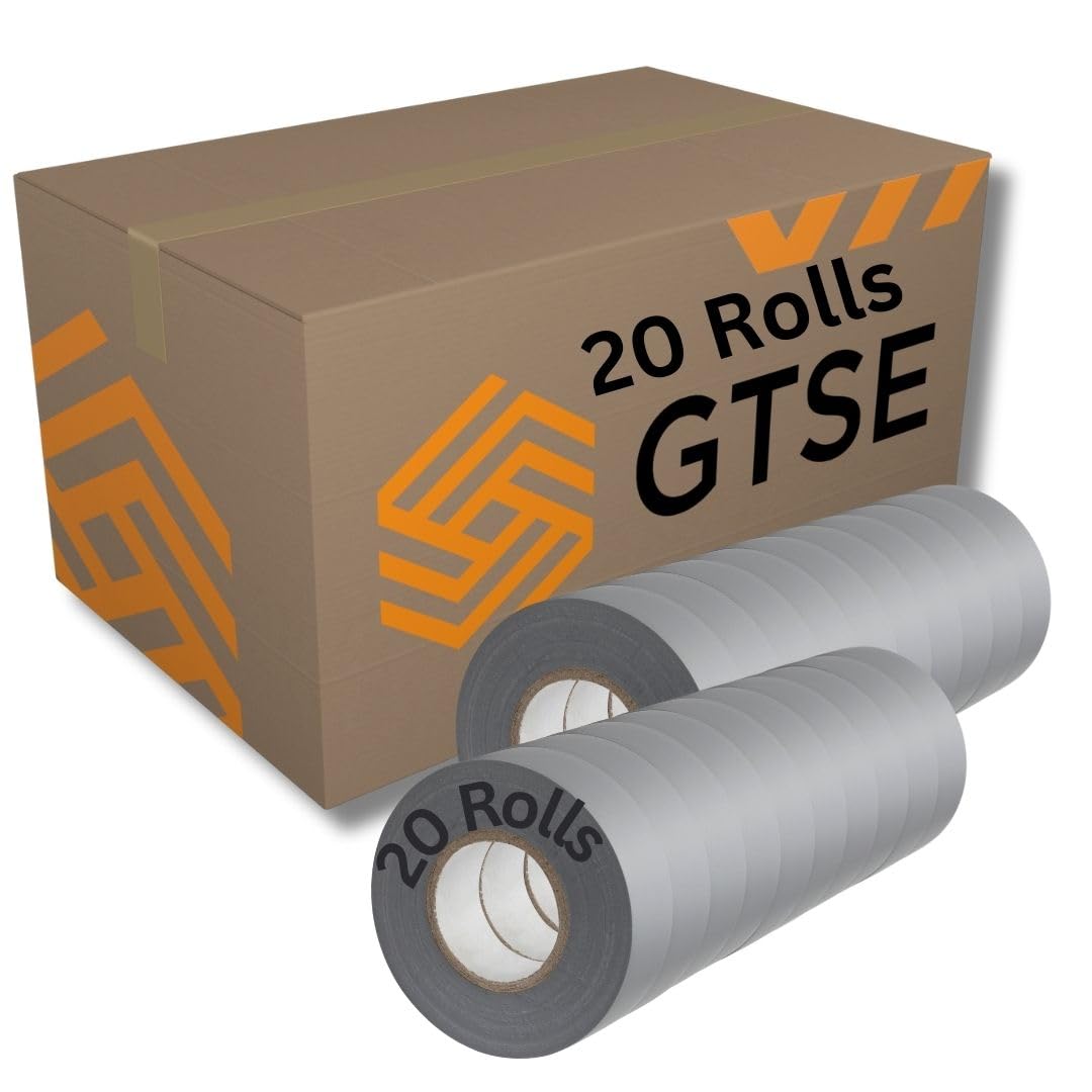 GTSE Grey Electrical Tape, 19mm x 20m, 20 Rolls of Strong Self-Adhesive PVC Insulation Tape for Insulating, Repairing and Protecting Electrical Wires