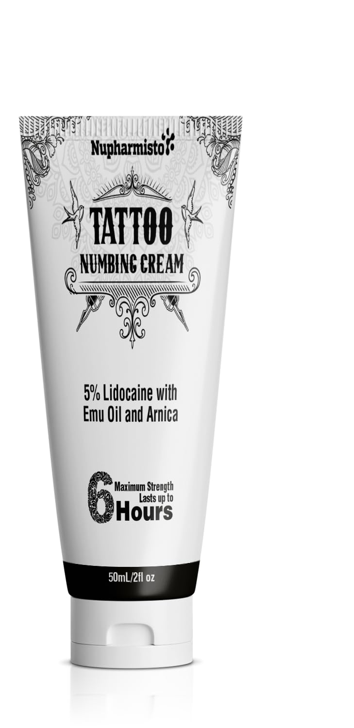 Nupharmisto Maximum Strength Numbing Cream Tattoo (1.7oz/ 50ml), Painless Tattoo Numbing Cream, Numbing Cream for Tattoos Extra Strength with 5x Numbing, Emu Oil and Arnica. 1.7oz/ 50ml Nupharmisto Maximum Strength Numbing Cream Tattoo (1.7oz/ 50ml), Painless Tattoo Numbing Cream, Numbing Cream for Tattoos Extra Strength with 5x Numbing, Emu Oil and Arnica. 1.7oz/ 50ml