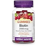 Webber Naturals Biotin Gummy, 2500 mcg of Biotin Per Gummy, 60 Gummies, Supports Healthy Hair, Skin & Nails, Vegan