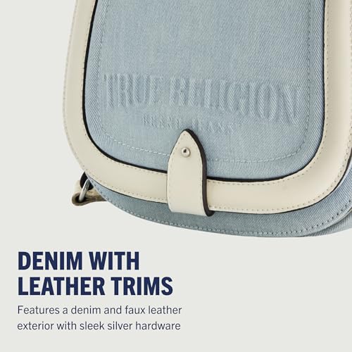 True Religion Saddle Bag, Women's Denim and Faux Leather Crossbody Purse with Adjustable Shoulder Strap, Light Blue, One Size3