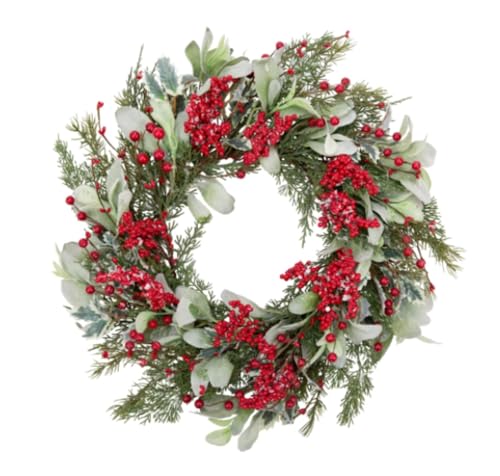 Couronne de Noël artificielle de porte aiguilles de pin et baies rouges B