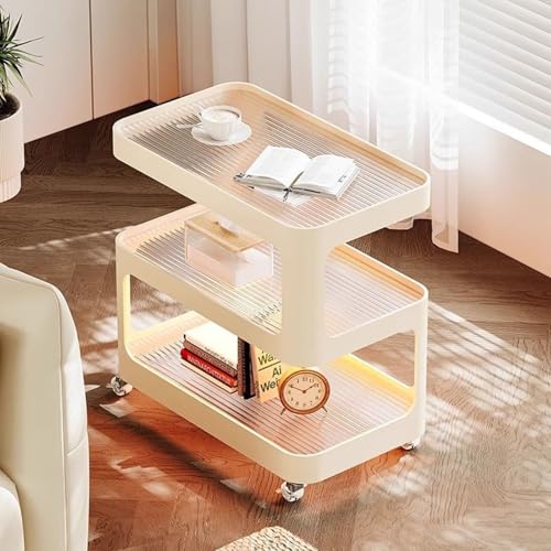 LLZCJXGS Mesita Auxiliar Móvil de Tres Estantes Mesita de Noche con Luz con Sensor Mesita de Noche Moderna con Ruedas Organizador de Almacenamiento para Dormitorio y Salón(27.5 * 11.8 * 23.2in)
