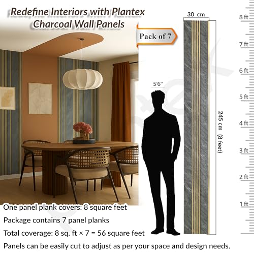 Image of Plantex Louvers Panel for Wall /8 Feet Wall Panels /3D Charcoal Panel for Interior Walls Decor - Pack of 7 Covers - 56 Sq. Ft, Size-1 Feet x 8 Feet (WD-2209)