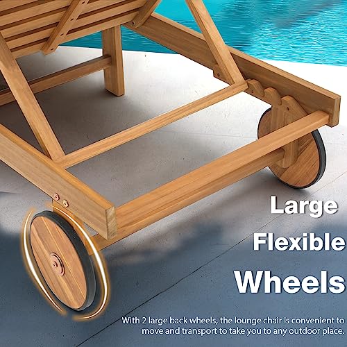 Image of Patiorama Patio Acacia Wood Chaise Lounge Chair of 4, Pool Chair, Cream | Foldable Lounge Chair Recliner with Adjustable Backrest, Wheels,Padded Cushion Portable Sun Lounger for Pool, Deck, Lawn
